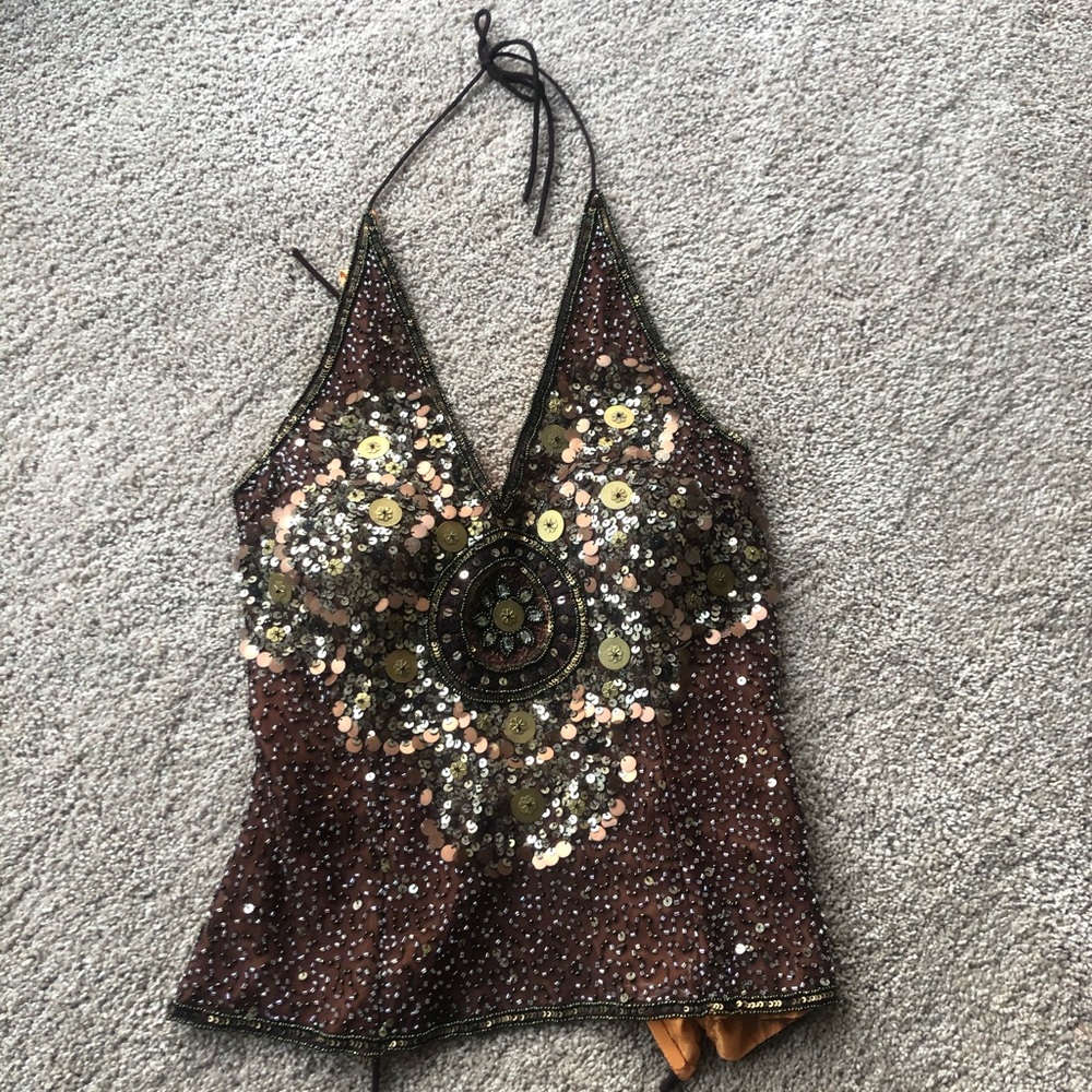 Sequin silk halter Top